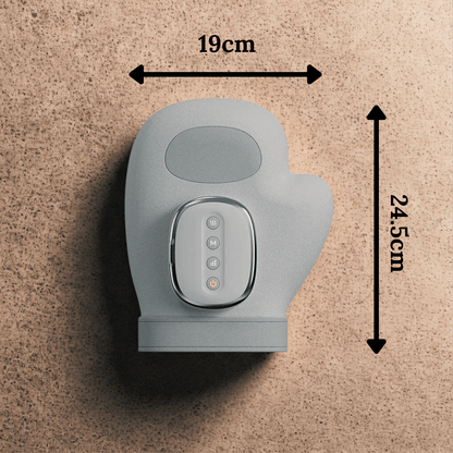 Handrelax électrique rechargeable USB pour massage des mains et des doigts. Fonction chauffante à 45°C et 5 niveaux de vibrations pour soulager les douleurs articulaires, l'arthrose et les tensions musculaires. Design ergonomique, léger et silencieux. Idéal pour les travailleurs sur ordinateur, les musiciens ou les seniors. Livré avec câble USB et notice.