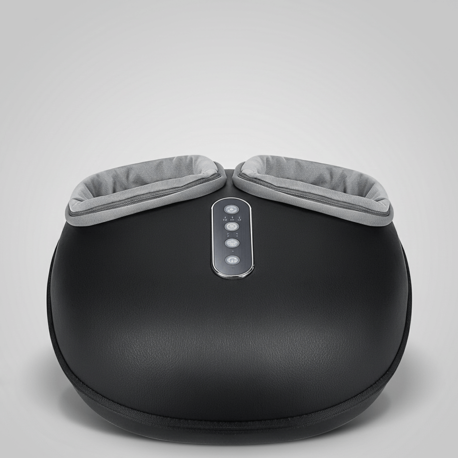 Masseur de pieds Shiatsu FootRelax avec chaleur, rouleaux rotatifs et 3 modes de massage pour une détente profonde des pieds.